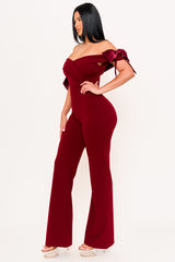 Symphony Jumpsuits- Fabric Contrast Off The Shoulder Jumpsuit