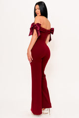 Symphony Jumpsuits- Fabric Contrast Off The Shoulder Jumpsuit