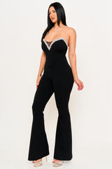 Symphony Jumpsuits- Rhinestone Tape Trim Around Bust Jumpsuit