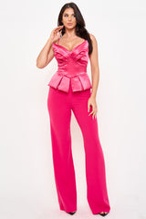 Symphony Jumpsuit - Satin Peplum Top Jumpsuit