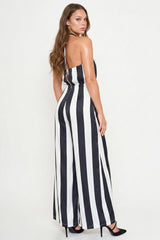 Symphony Jumpsuits - Stripe On Satin Halter Neck Jumpsuit
