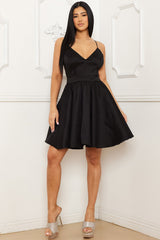 Taffeta Fabric With Sheer Lace Back Mini Dress