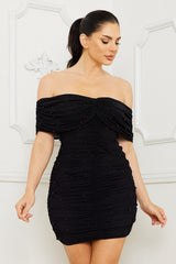 Symphony Dress - Pearl Beaded Off The Shoulder Mini Dress
