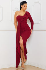 Symphony Dress - Glitter Fabric One Shoulder Maxi Dress