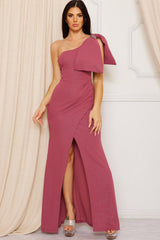 Symphony Dress - One Shoulder Oversized Bow On Sleeve Maxi Dress