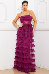 Ruffle Layer Lace Maxi Dress
