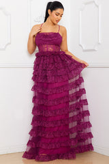 Ruffle Layer Lace Maxi Dress