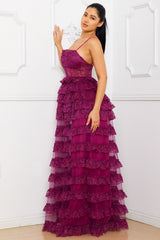 Ruffle Layer Lace Maxi Dress