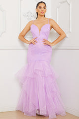 Lace And Chiffon Ruffle Mermaid Maxi Dress