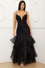 Lace And Chiffon Ruffle Mermaid Maxi Dress