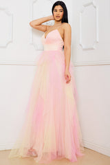 Symphony Dress - Two Tone Mesh Ruffle Maxi Dress