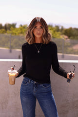 Juniper Black Ribbed Crewneck Top