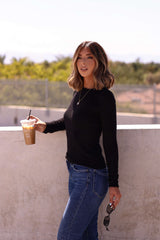 Juniper Black Ribbed Crewneck Top
