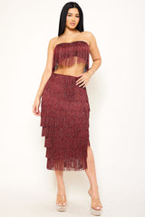 Symphony Set - Fringe Tube Top And Midi Skirt Set