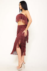 Symphony Set - Fringe Tube Top And Midi Skirt Set