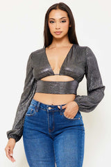 Symphony Top - Foil Open Front With Strap On Bust Crop Top