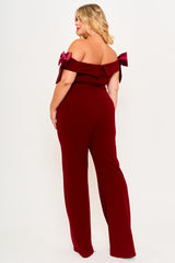 Plus Size Night Out Jumpsuit - Color Contrast Off The Shoulder Plus Size Jumpsuit