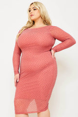 Plus Size Night Out Symphony Dress - Translucent Silver Rhinestone Plus Size Night Out Midi Dress