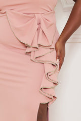 Symphony Dress - Rhinestone Trim Open Shoulder Maxi Dress