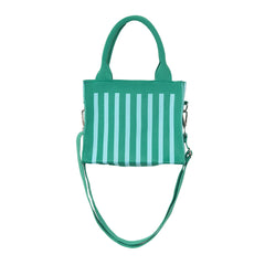 Aqua and Green Striped Structured Mini Tote