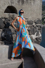 Bordeaux | Women's Wedding Guest Pleated Halter Maxi Dress