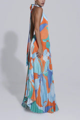 Bordeaux | Women's Wedding Guest Pleated Halter Maxi Dress