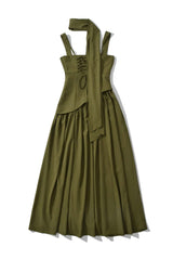 Burgundy Ruched Waist Maxi Dress with Scarf