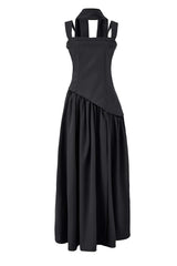 Burgundy Ruched Waist Maxi Dress with Scarf
