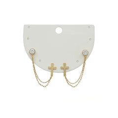 Cross with Rhinestone Chain Earrings