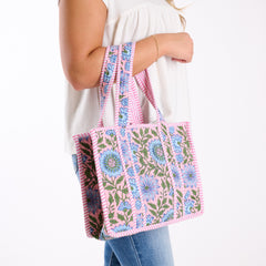 Mini Pink and Blue Floral Quilted Tote Bag