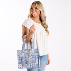 Mini Blue Tile Quilted Tote Bag