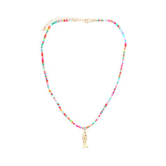Multicolor Beaded Fish Charm Necklace