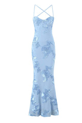 Brown Embroidered Fitted Straps Dress