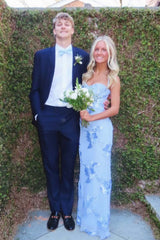 Blue Embroidered Fitted Straps Dress