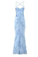 Brown Embroidered Fitted Straps Dress