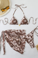 Blue Chiffon Print Three-Piece Bikini Set