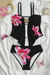 Black Print Straps Two-Piece Bikini Set