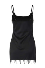 Black Straps Tight Short Dress with Tassel
