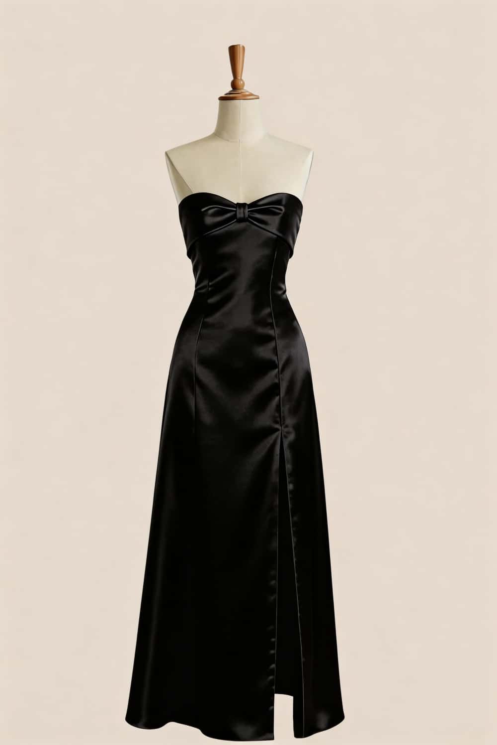 Black Satin Knot A-line Long Bridesmaid Dress