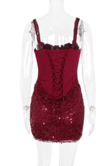 Black Sequin Ruched Tight Mini Dress