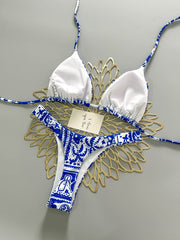 Blue Brint Lace-Up Bikini Set