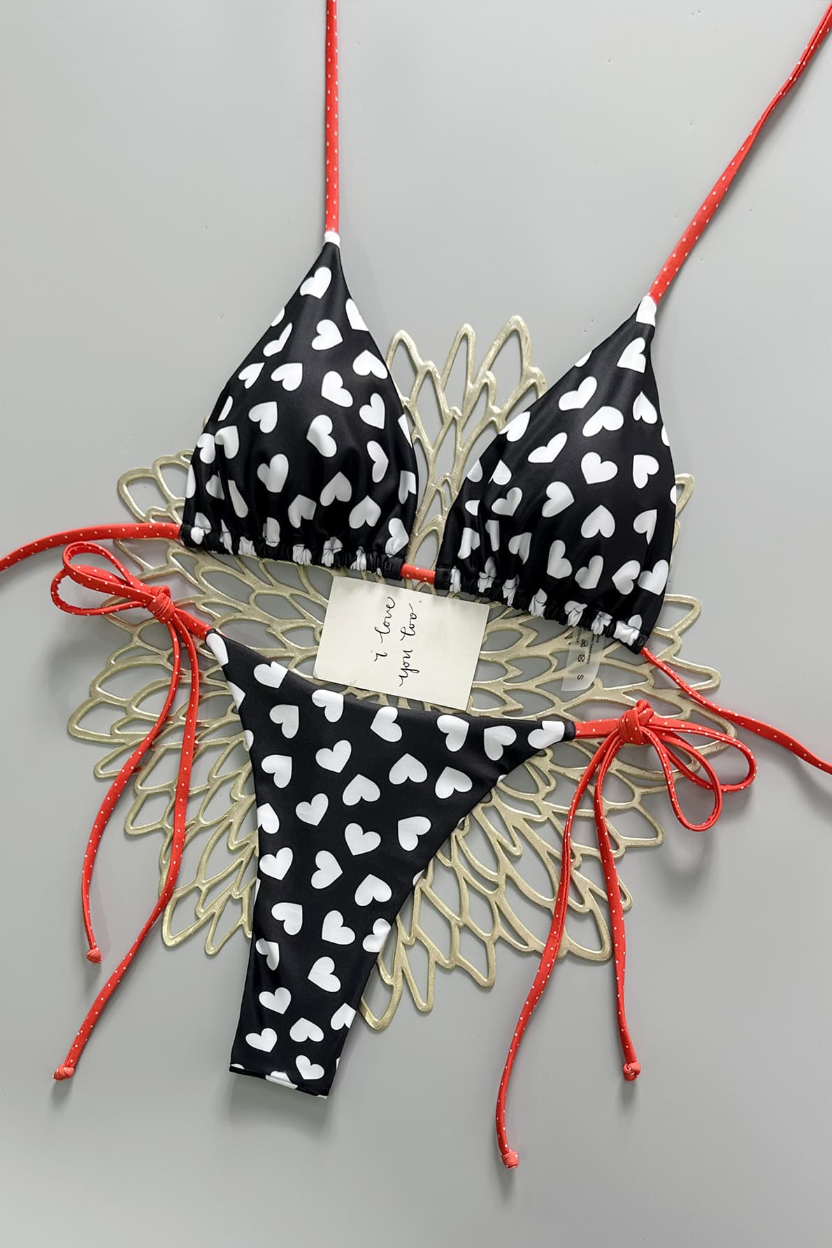 Black Heart Polka Dot Two-Piece Bikini