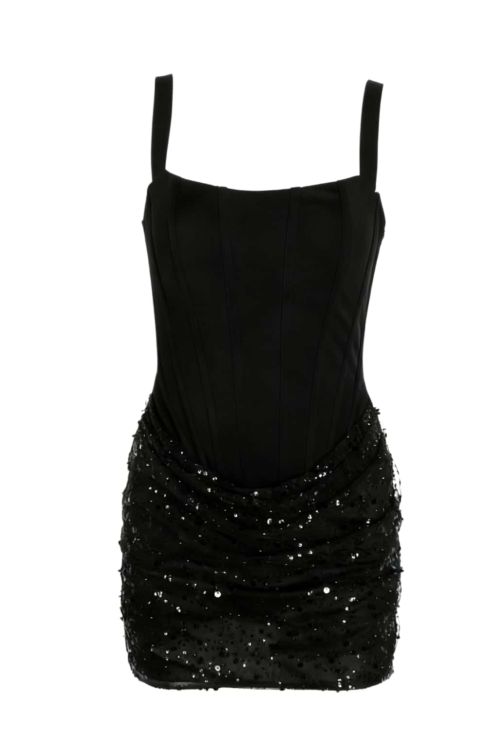 Black Sequin Ruched Tight Mini Dress
