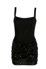 Black Sequin Ruched Tight Mini Dress