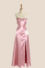 Black Satin Knot A-line Long Bridesmaid Dress