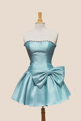 Brown Pearls A-line Short Dress with Bow