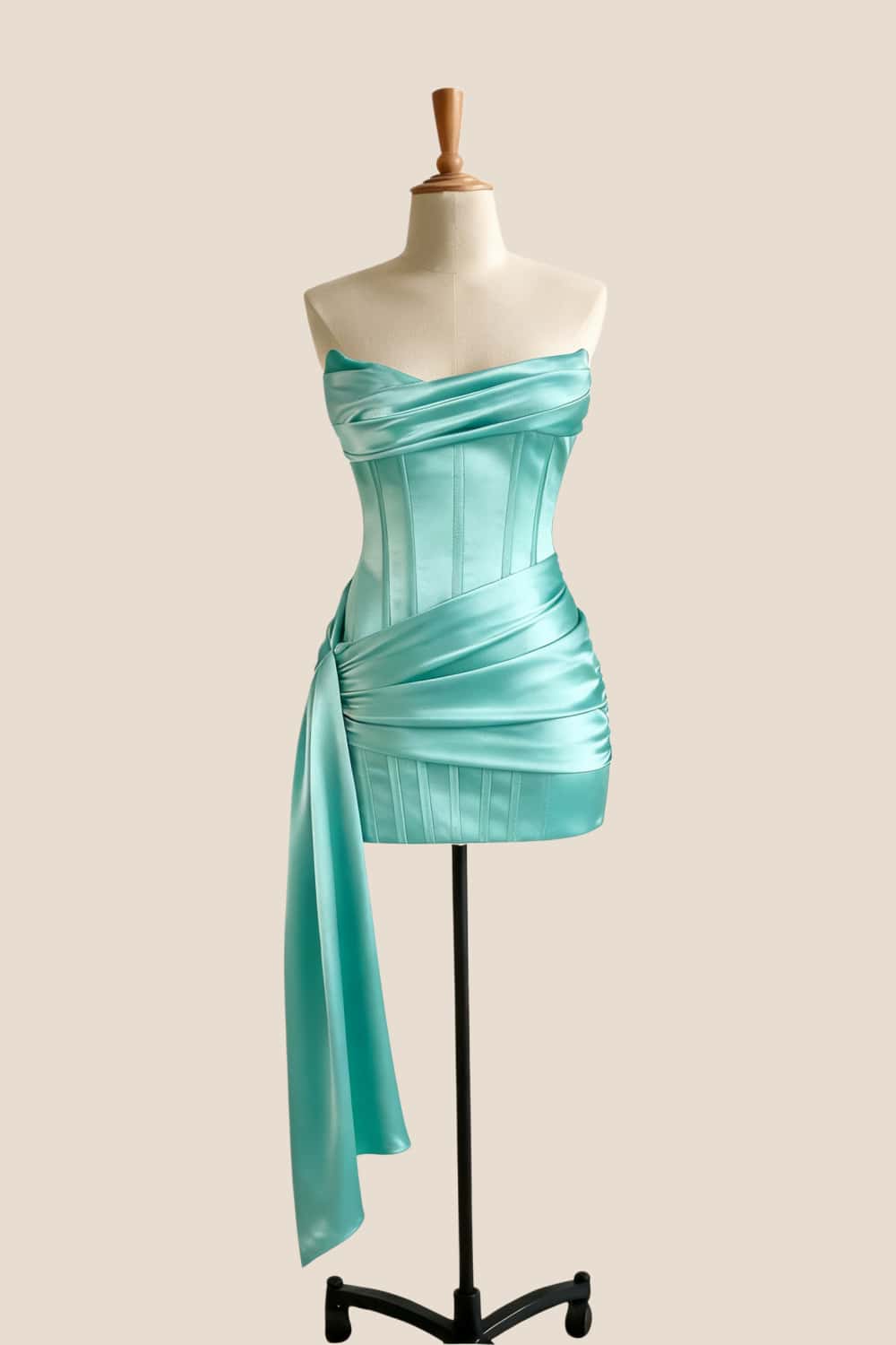 Aqua Corset Tight Dress with Train