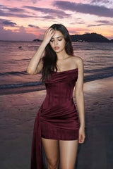 Aqua Corset Tight Dress with Train