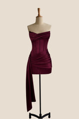 Burgundy Corset Tight Dress with Train