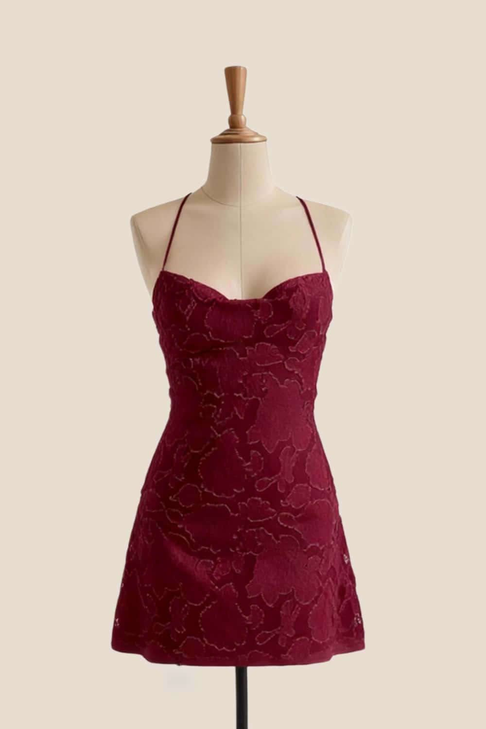 Burgundy Lace A-line Short Homecoming Dress